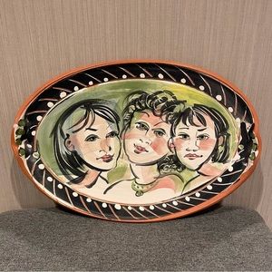 Miners & Lee Art Studio 3 Sisters Hand Painted Green Clay Platter Wall Art